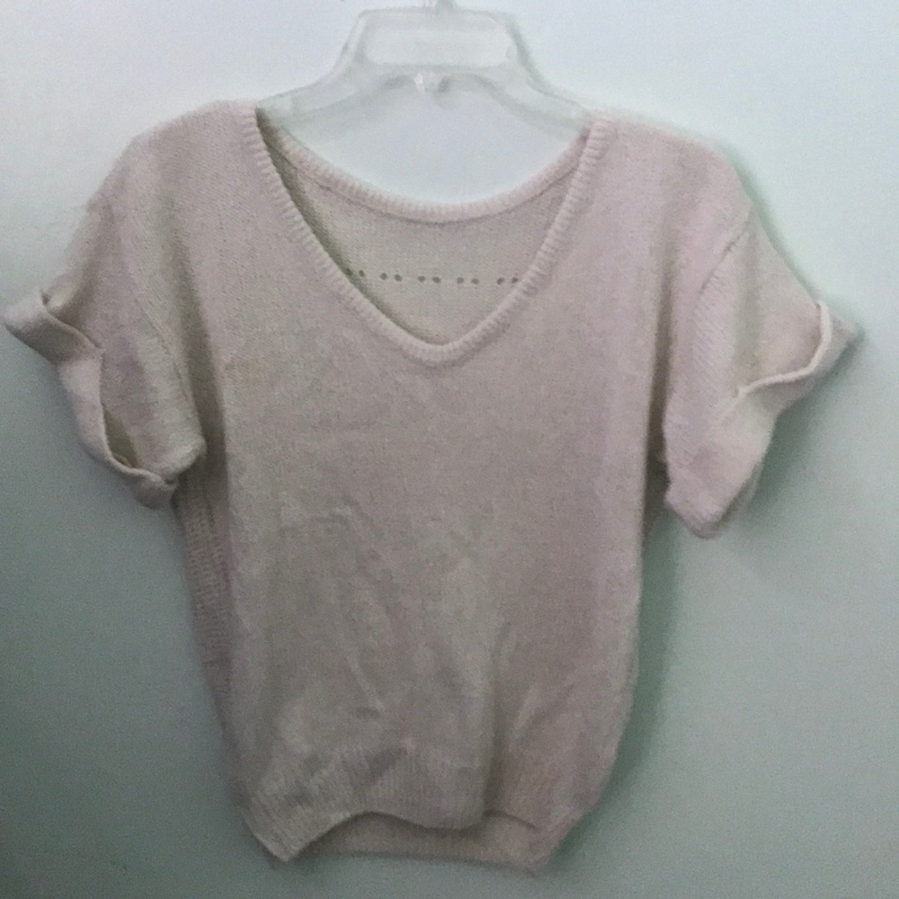 Vintage Beige Short Sleeve Sweater with Detailing
